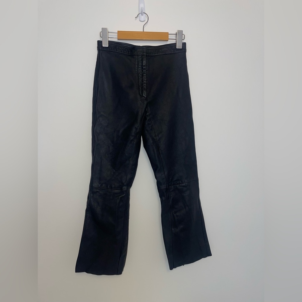 Sandro Paris Black Poesie Lamb Leather Flared Leg Crop Pants Women's US 2 capri - Picture 11 of 13